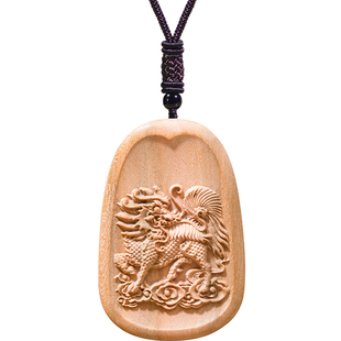 麒麟吊坠木质木雕瑞兽吉祥如意火玉麒麟送子男女项链挂件挂坠饰品