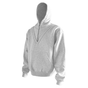 谷安关短款460克加厚双面套头卫衣半拉链秋冬纯色cleanfit连帽衫