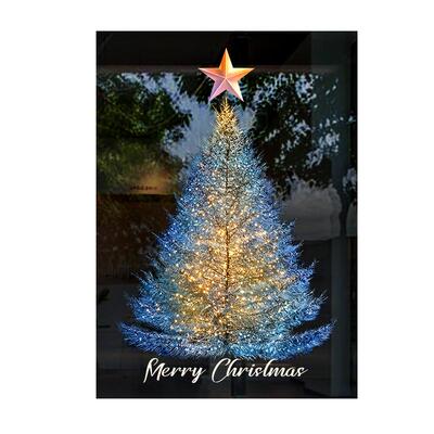 圣诞节装饰玻璃贴纸蓝色圣诞树