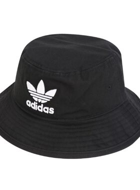 adidas三叶草男女情侣黑白渔夫帽