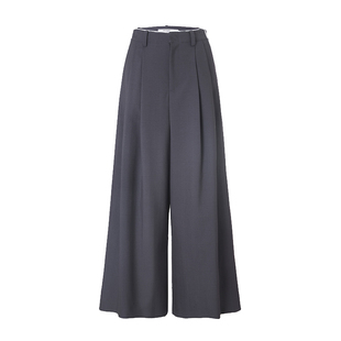 EVAOUXIU笔直利落通勤高腰显瘦女磨毛休闲裤新款简约加厚直筒裤女