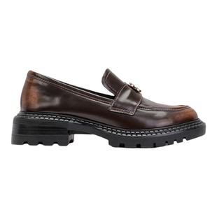 fed真皮粗跟厚底加绒乐福鞋女复古金币小皮鞋一脚蹬圆头深口单鞋