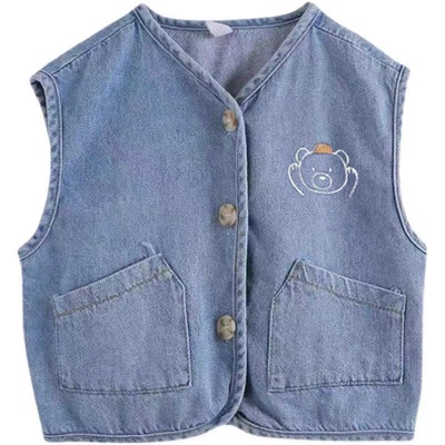 春秋儿童牛仔刺绣马甲百搭