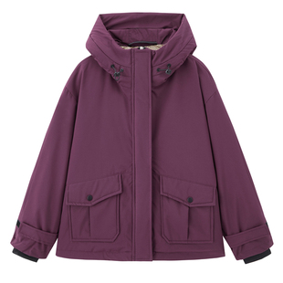 新山系2025冬季新款紫色羽绒服女情侣款休闲保暖短款小个子冲锋衣