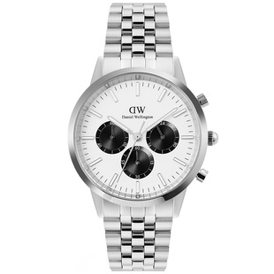 【新品】DW手表男士 ICONIC三眼计时精钢石英腕表熊猫表盘男生