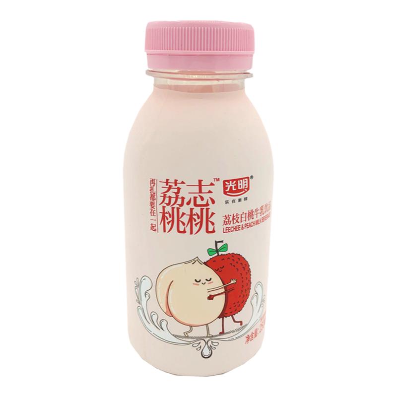 光明新品荔志桃桃荔枝瓶装牛乳