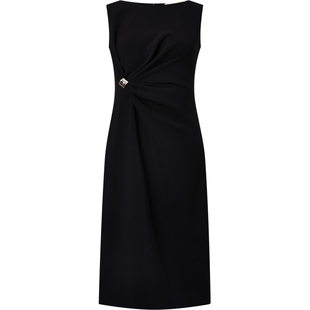 商场同款 宝姿PORTSPURE女装2025秋季新品优雅醋酸垂坠小黑连衣裙