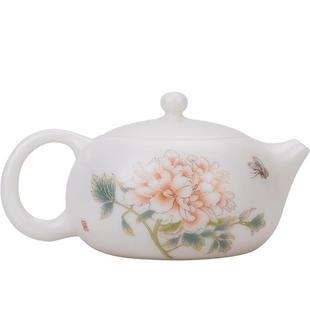 徐月兰西施壶陶瓷羊脂玉瓷茶壶泡茶家用单壶白瓷大师大容量牡丹花