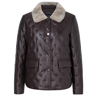 NAERSI娜尔思水貂毛皮羽绒皮草外套绵羊皮革毛领2025年冬季新款女