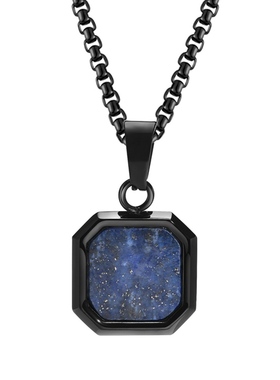 绿松石项链男士钛钢方块吊坠