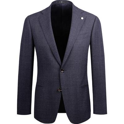 蓝豹深蓝羊毛格纹西服上衣