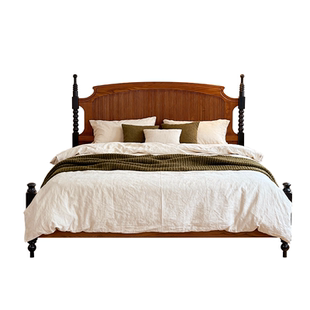 中古风实木床法式复古1米8主卧收纳储物大床家用卧室双人高脚婚床