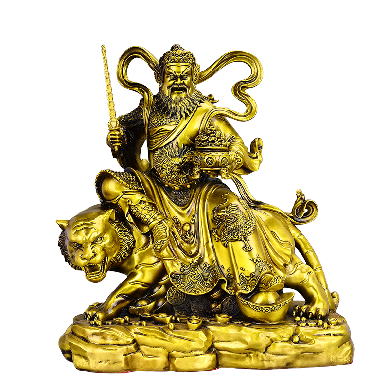 铜赵公明武财神骑虎托宝摆件装饰