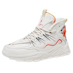 乔丹格兰男运动鞋2023冬季皮面加绒男鞋保暖增高休闲鞋高帮棉鞋男