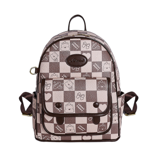 少女心格纹双肩包女好看百搭卡通呆萌小熊背包欧美风高颜值小书包