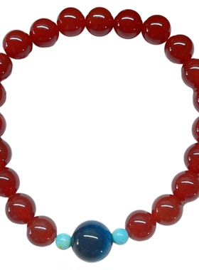 雅聿天然玛瑙蓝虎眼石松石手串