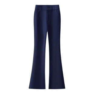 拉夏贝尔高级感黑色微喇裤女2026春款今年裤子窄版修身马蹄喇叭裤