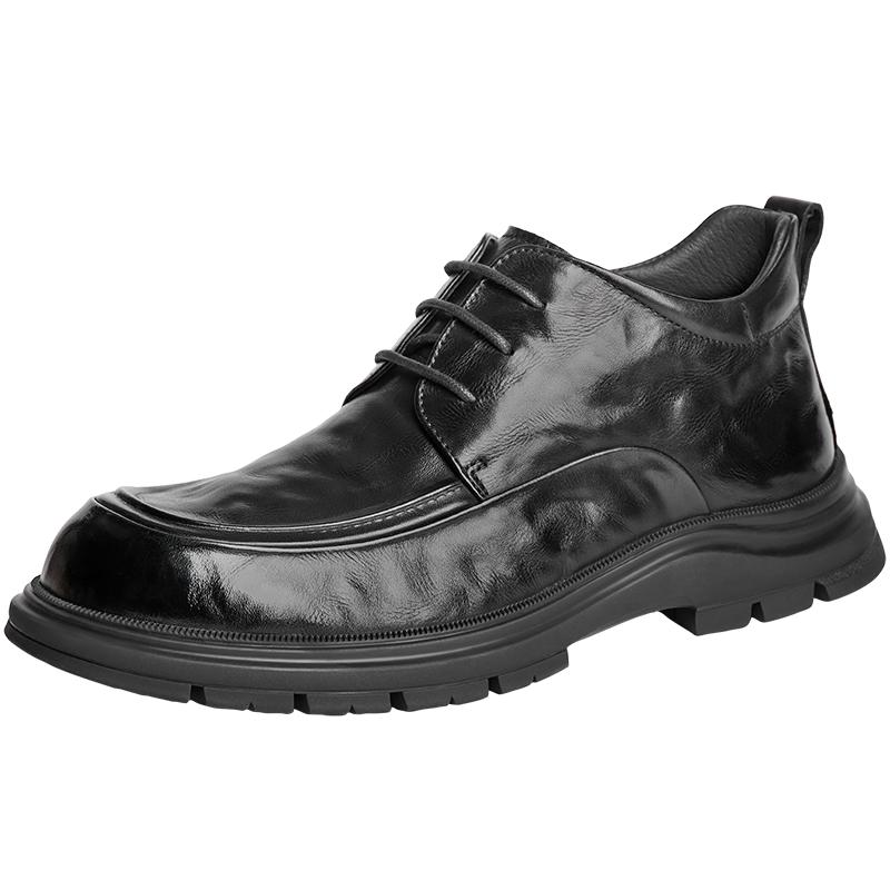 百丽男鞋高帮厚底休闲加绒皮鞋男靴冬季新商务短靴A1686DD4