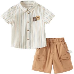 戴维贝拉儿童五分裤套装2026夏装新款男童条纹衬衫裤子休闲两件套