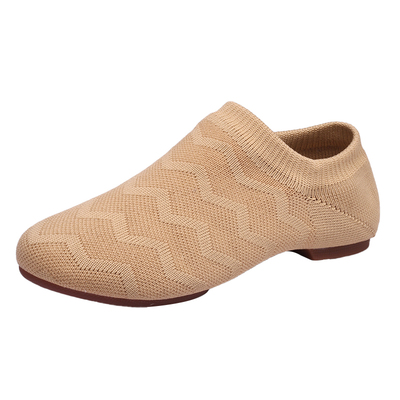 啦啦操鞋成人专业舞蹈鞋女软底练功鞋飞织专用驼色室外比赛跳舞鞋