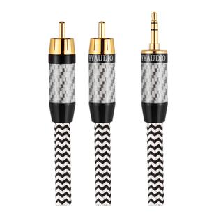 杨阳一分二rca音频线发烧单晶铜镀银3.5转双莲花手机音响箱连接线