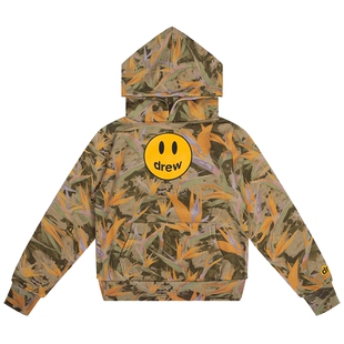 drew house mascot 笑脸迷彩拉绒连帽儿童卫衣