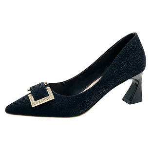 粗跟高跟鞋女2025年春秋新款晚晚风气质单鞋尖头浅口配裙子的鞋子