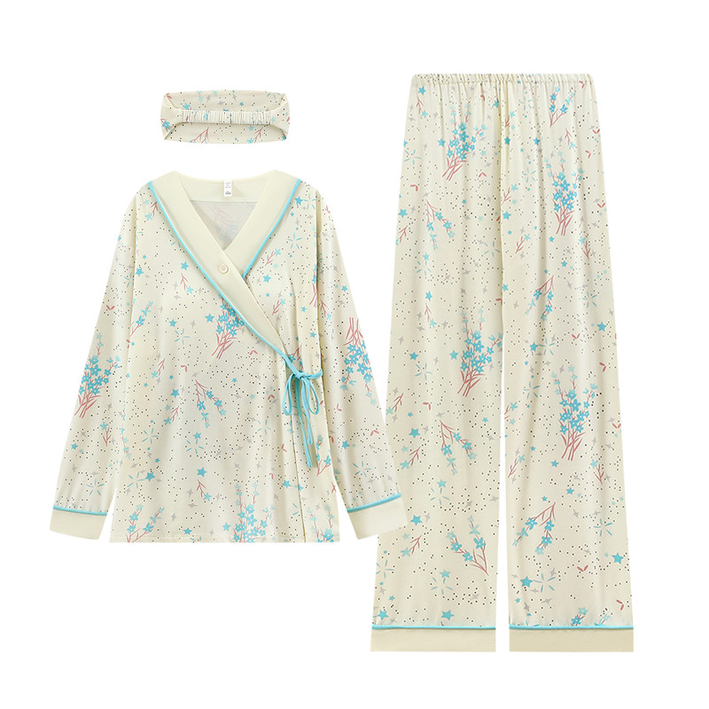 送头巾莫代尔带胸垫月子服春夏季薄款哺乳睡衣产后喂奶孕妇家居服