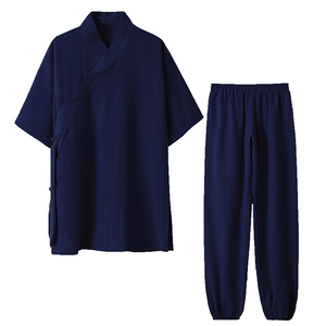 武当太极服中短袖道服2025新款亚麻夏天练功服男禅修服女道士服装