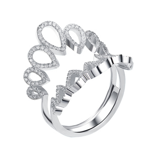 卓蝶珠宝纯银镀白金百搭护戒皇冠款仿钻戒配戒女款镶钻叠带戒指