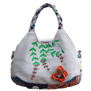 原创民族风帆布手提包超轻手工制作立体多夹层文艺休闲单肩斜挎包