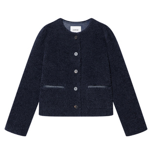 COVERINS2024冬季新款圆领颗粒绒羊毛短外套女环保仿皮草皮毛一体