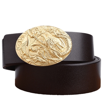 鱼跃龙门手工铜扣皮带男真皮头层牛皮整张复古个性青年裤腰带潮