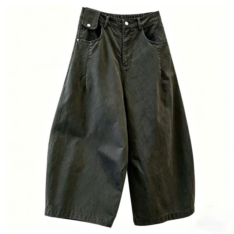 复古高腰宽松牛仔裤女2026夏季新款灰色阔腿裤显瘦百搭休闲八分裤