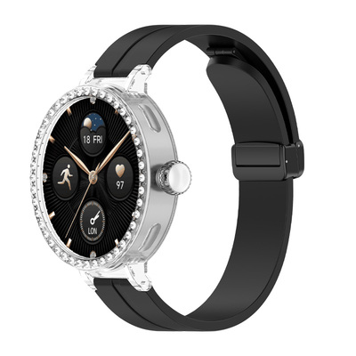 适用于荣耀亲选SAGA手表2璀璨版表带2代磁吸式折叠扣腕带女款时尚个性硅胶手表链仿镶钻保护壳透气防水替换带
