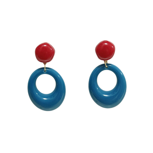 海边港风蓝色耳环女多巴胺度假风耳钉小众设计感复古夸张耳夹耳饰