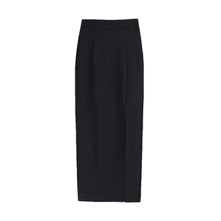 夏春新款前开叉性感长裙直筒裙弹力一步修身百搭裙松紧高腰拖地裙