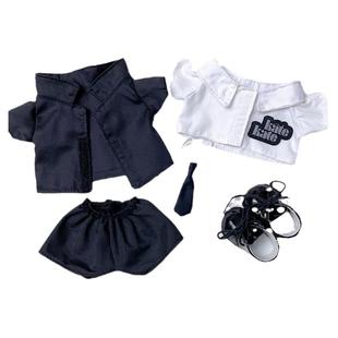 现货20cm娃衣黑风衣潮流酷字母白衬衫棉花娃娃玩偶衣服胖胖体可穿