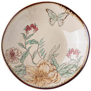 巷子尾〖蝶恋花系列〗复古不规则陶瓷餐盘乔迁家用新款碗中式餐具