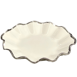 简约小清新陶瓷盘子家用菜盘蒸盘白色银边饺子盘西餐盘鱼盘卤肉盘