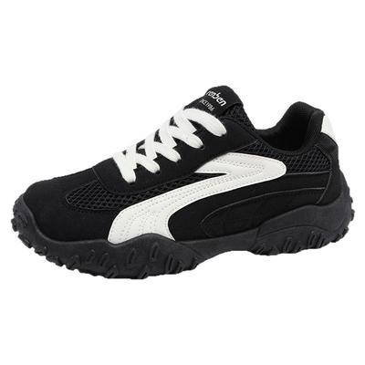 人本黑色德训鞋女厚底增高小黑鞋