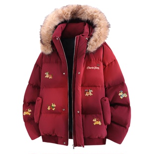 查尔斯桃心马年2026新款宽松休闲红色白鸭绒羽绒服男外套男女冬季
