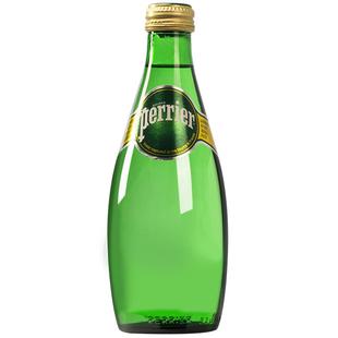 法国perrier巴黎水330ml玻璃小瓶原味柠檬果味苏打水气泡水饮料