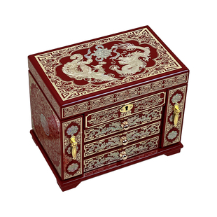 铜丝螺钿镶嵌非遗平遥漆器首饰盒精致大容量多层饰品盒结婚陪嫁箱