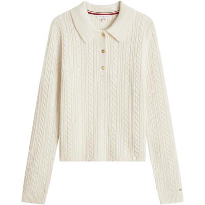 Tommy女装含羊毛绞花针织POLO
