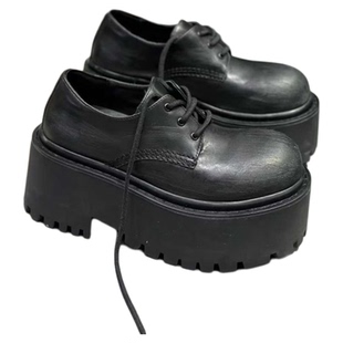 欧洲站IDO女鞋秋季新款真皮厚底小个子增高乐福鞋女百搭松糕鞋女