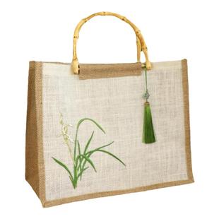 古风包麻布袋复古国风新中式白黄麻手提袋拎包禅意定制竹节手提包