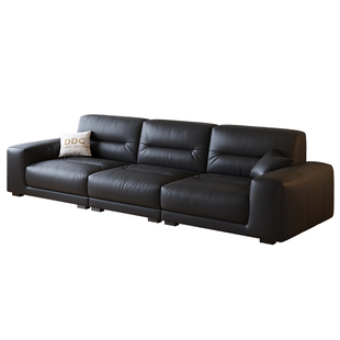 DDC意式极简黑色真皮像素沙发客厅中古风头层牛皮佛山全青皮沙发