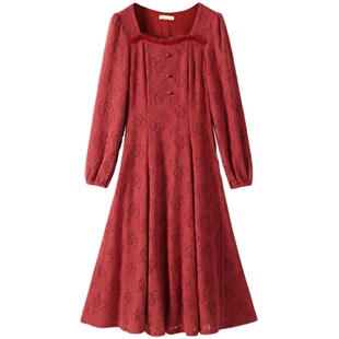 麓津自制《苏黎世恋人》连衣裙/旗袍 仿兔绒蕾丝冬季暖和内搭裙子