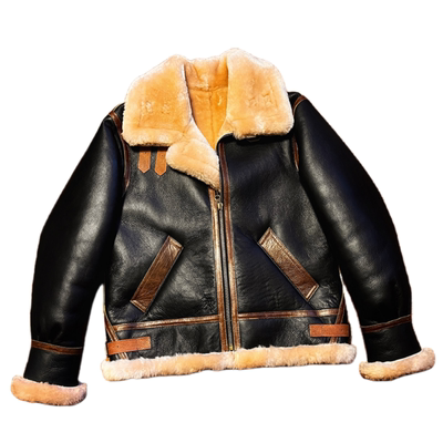 B3飞行服真皮翻领皮毛一体潮